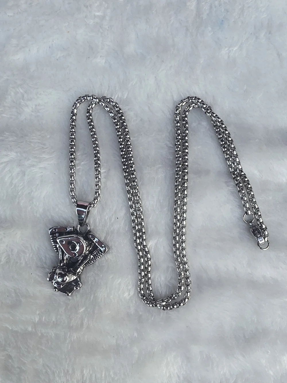 Silver-tone Motorcycle Engine Pendant Necklace